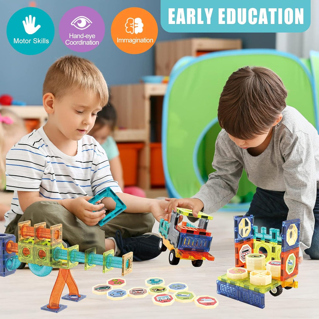 Magnetic Marble Run Building Set for Children Ages 4-8, 76-Piece Educational STEM Toy with Rolling Ball, Ideal Gift for Boys and Girls