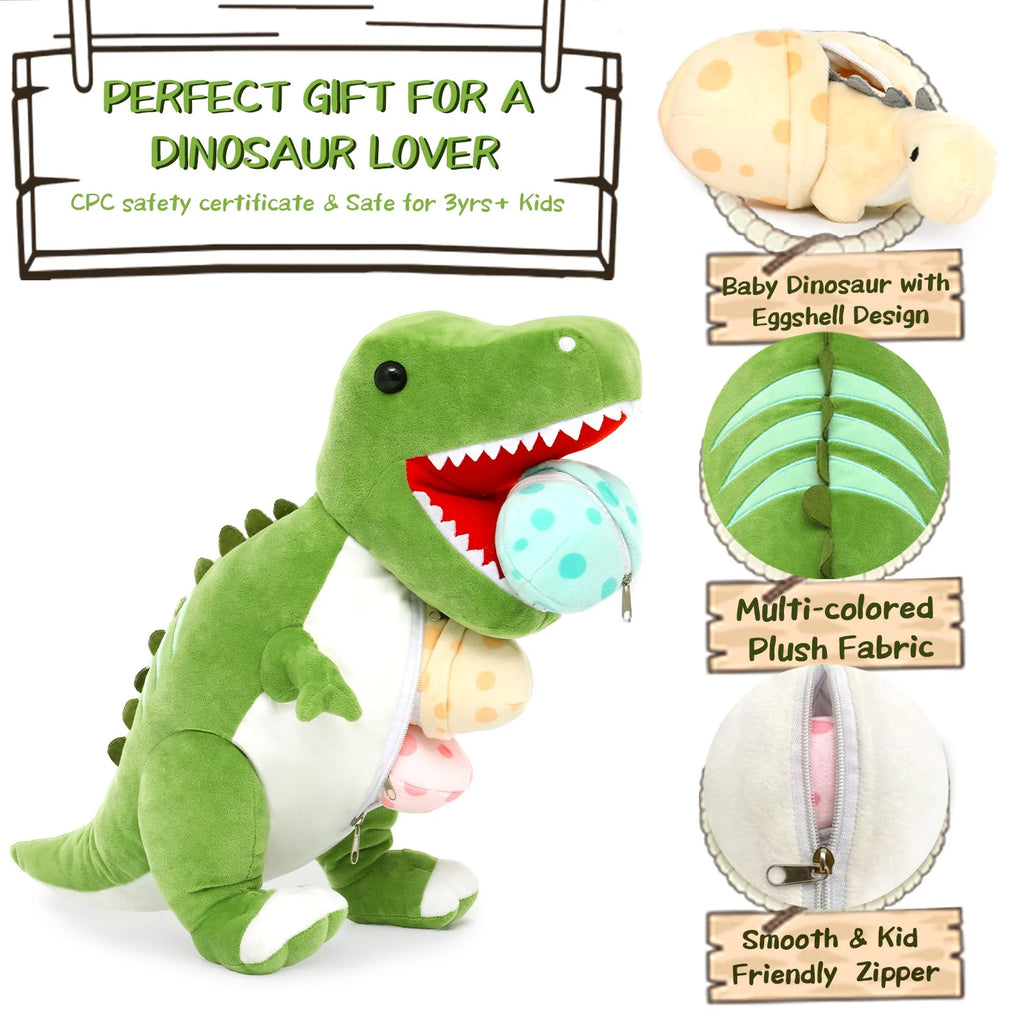 Cuddly  23.6" Mommy Dinosaur Plush with 3 Adorable Baby Dinosaurs
