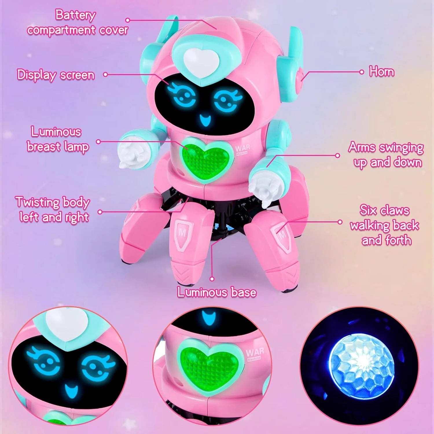 Interactive Dancing Robot Toy for Kids – Musical, Flashing Lights, Perfect Gift for Boys & Girls Ages 3-8 – Pink