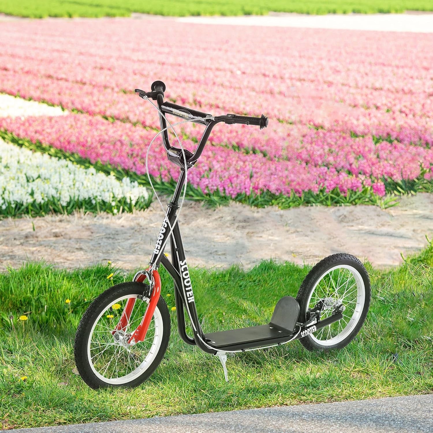 Adjustable Youth Kick Scooter for Kids 5+, 220 LBS Max Load, 16" Inflatable Wheels & Dual Brakes