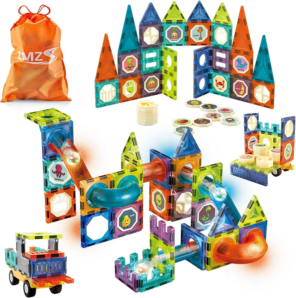 Magnetic Marble Run Building Set for Children Ages 4-8, 76-Piece Educational STEM Toy with Rolling Ball, Ideal Gift for Boys and Girls