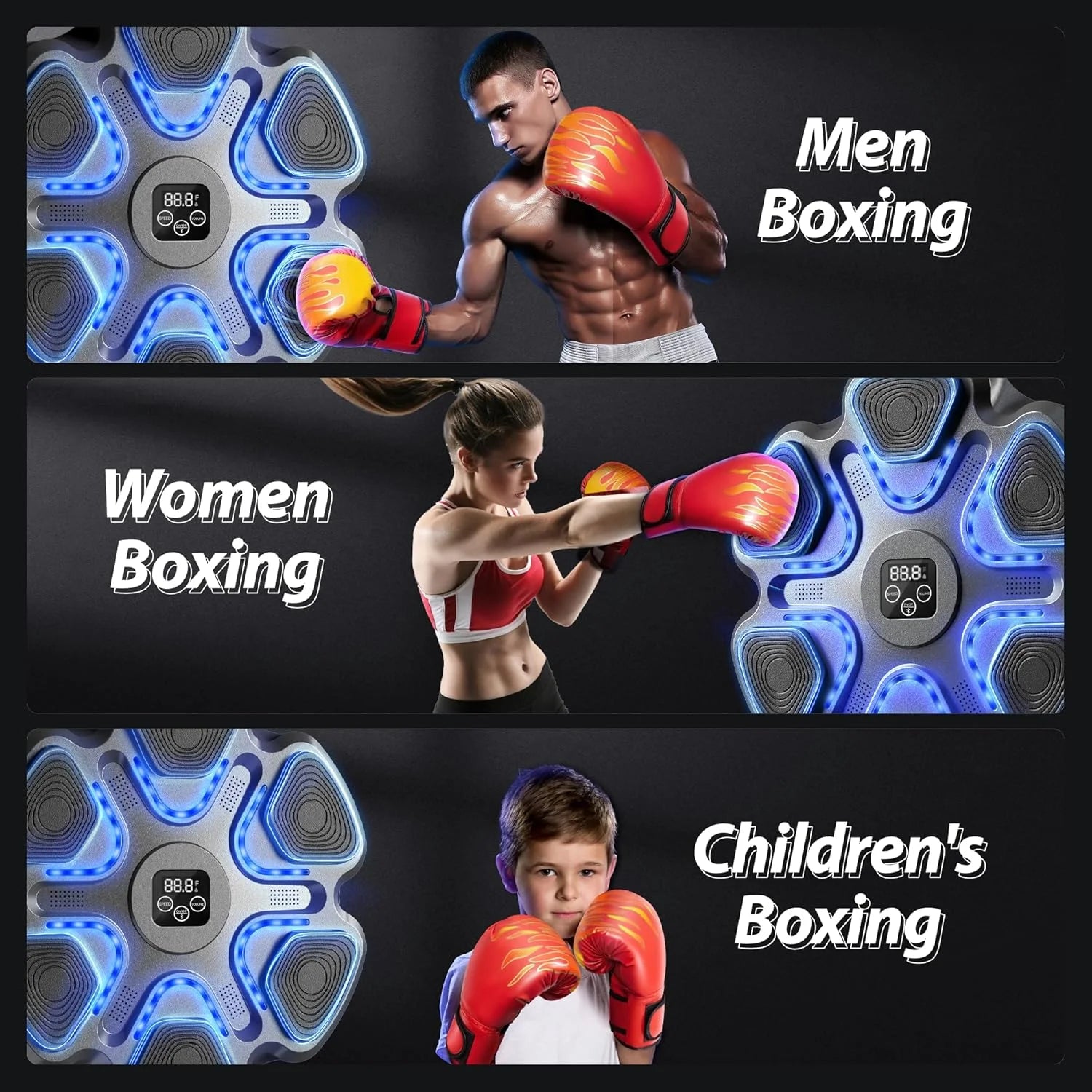 Smart Music Boxing Machine for Adults - Wall-Mounted Fitness System with Display & Gloves for Home & Gym (Black)