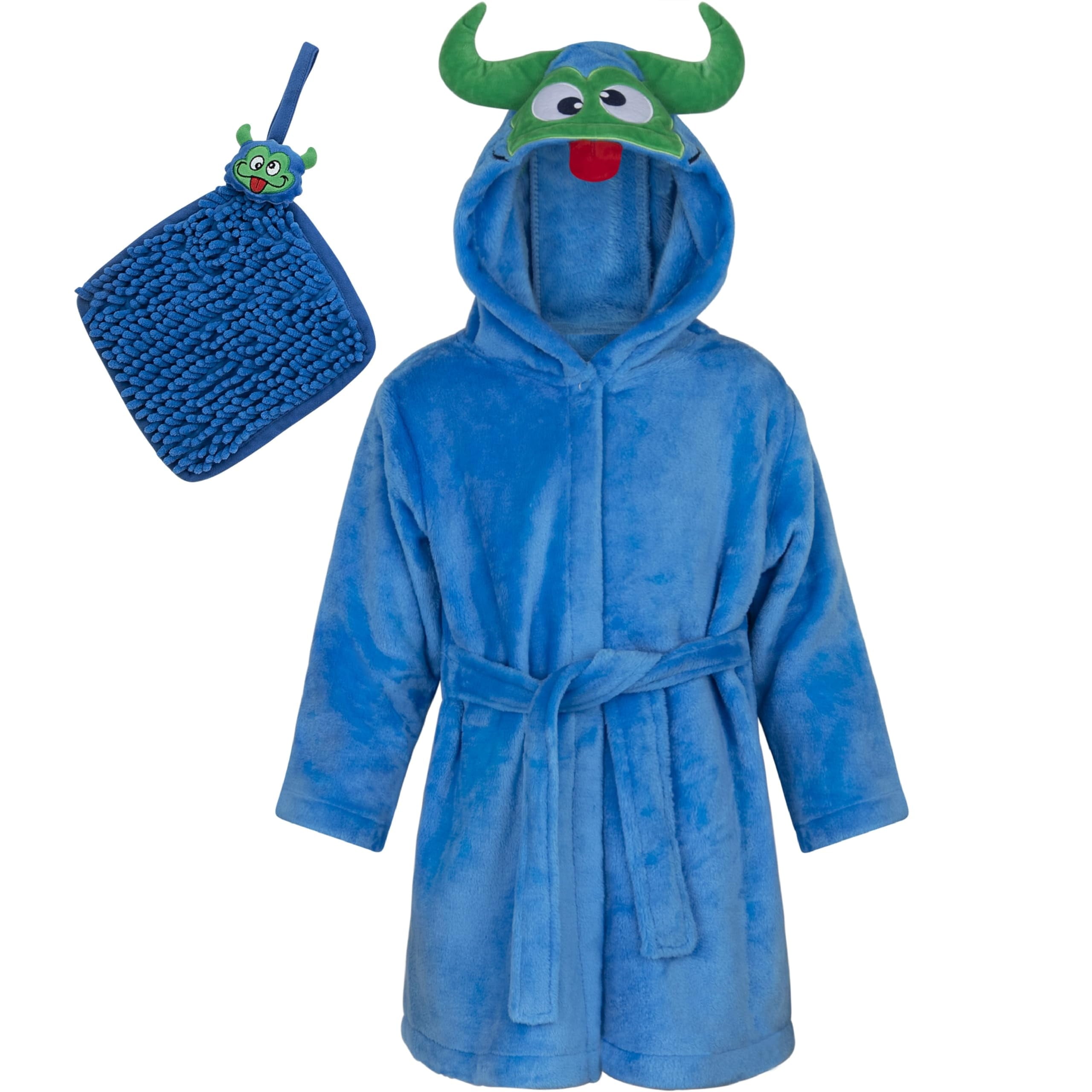 Adorable Monster Baby Boy Robe - Ultra-Soft Plush Bath Towel Spa Set with Washcloth for Boys 12-24 Months
