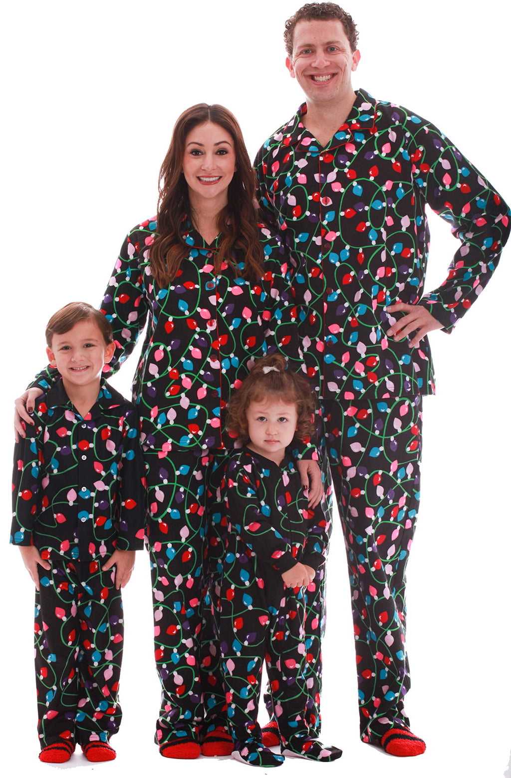 Family Flannel Kids Pajama Set Coordinated, Cozy Sleepwear for All (Christmas Lights - Infant, 2T)