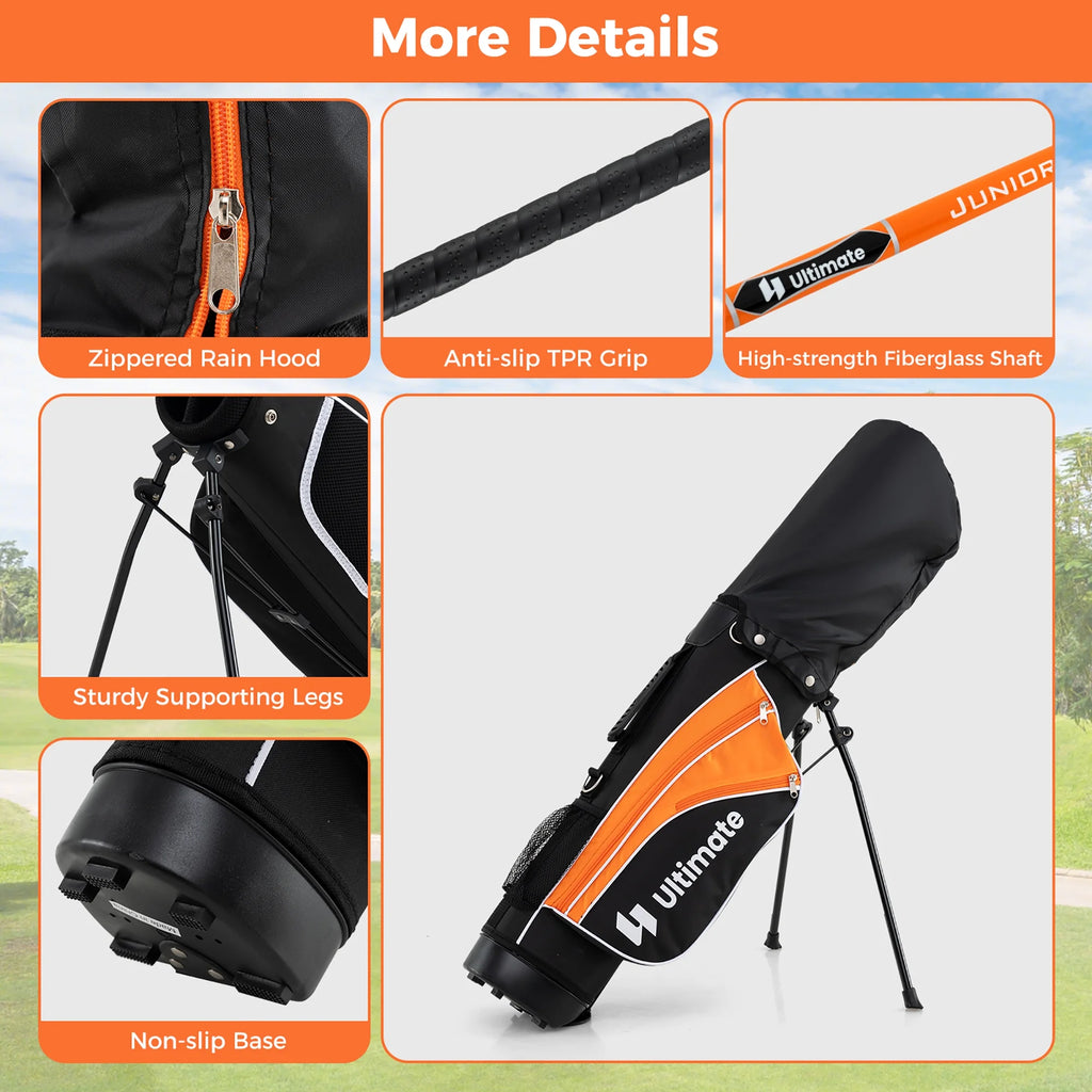 28'' Portable Junior Golf Club Set for Kids Age 8+ - 5-Piece Yellow Set