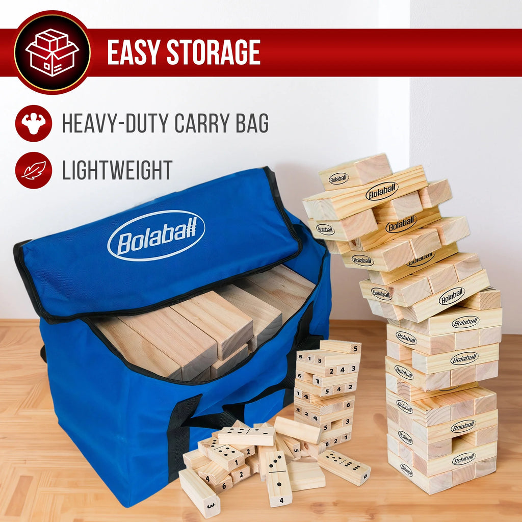 : Ultimate Outdoor Giant Games Set - 6 Jumbo Dice, 45 Tumbling Blocks & 28 Dominoes for Fun-Filled Family Activities!