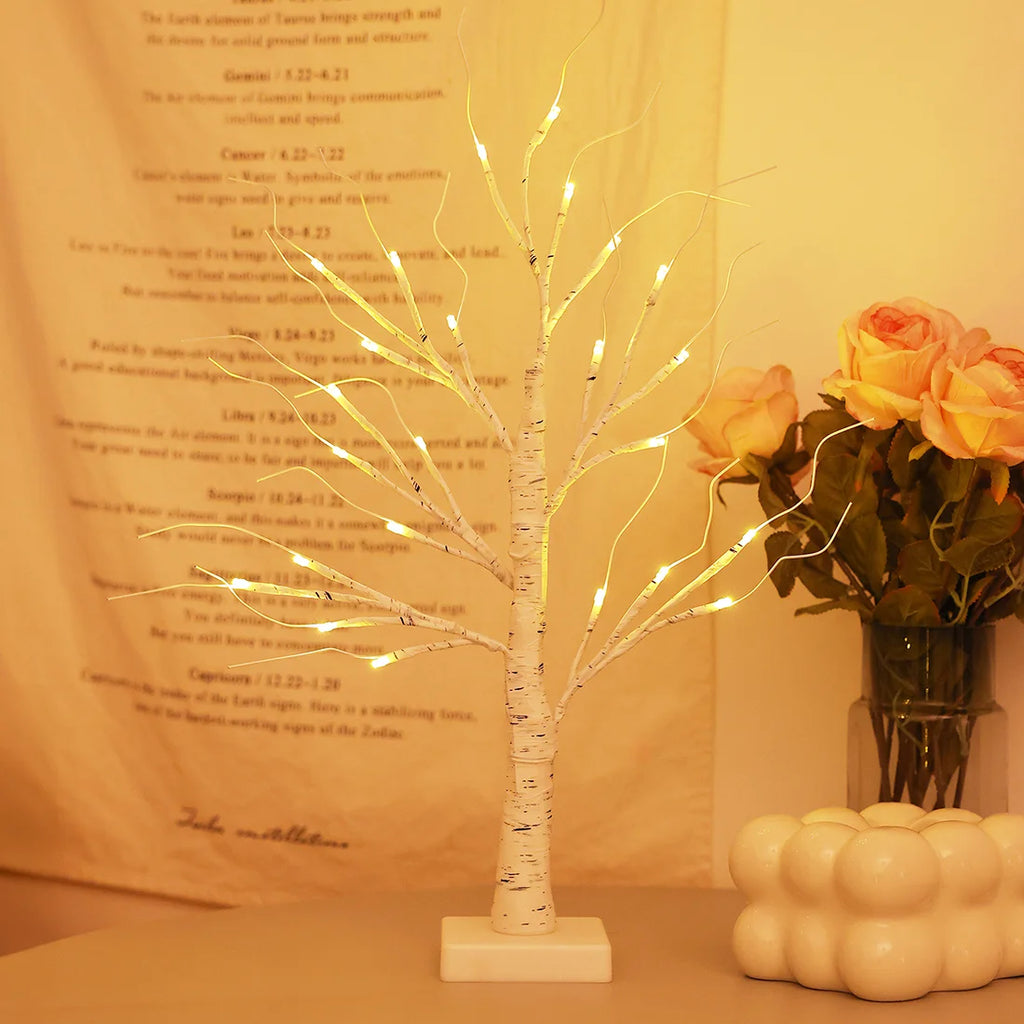 2Pack Christmas Tree Decorations - Birch Fairy Light Spirit Trees with 24 LED Warm White Lights, Usb/Battery Powered Indoor Holiday Decor, 2 FT