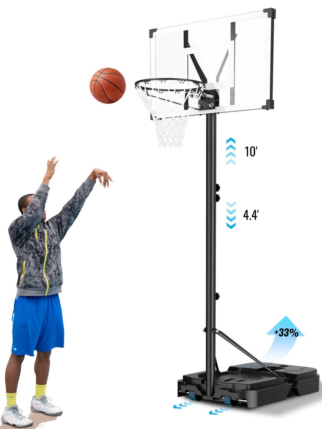 44" Adjustable Portable Basketball Hoop - Perfect for Kids & Adults, Shatterproof Backboard, Easy Mobility with Wheels