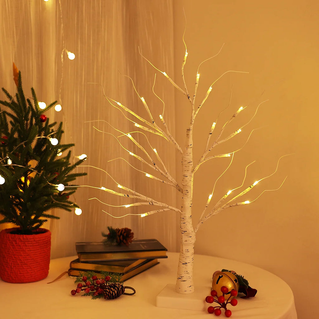 2Pack Christmas Tree Decorations - Birch Fairy Light Spirit Trees with 24 LED Warm White Lights, Usb/Battery Powered Indoor Holiday Decor, 2 FT