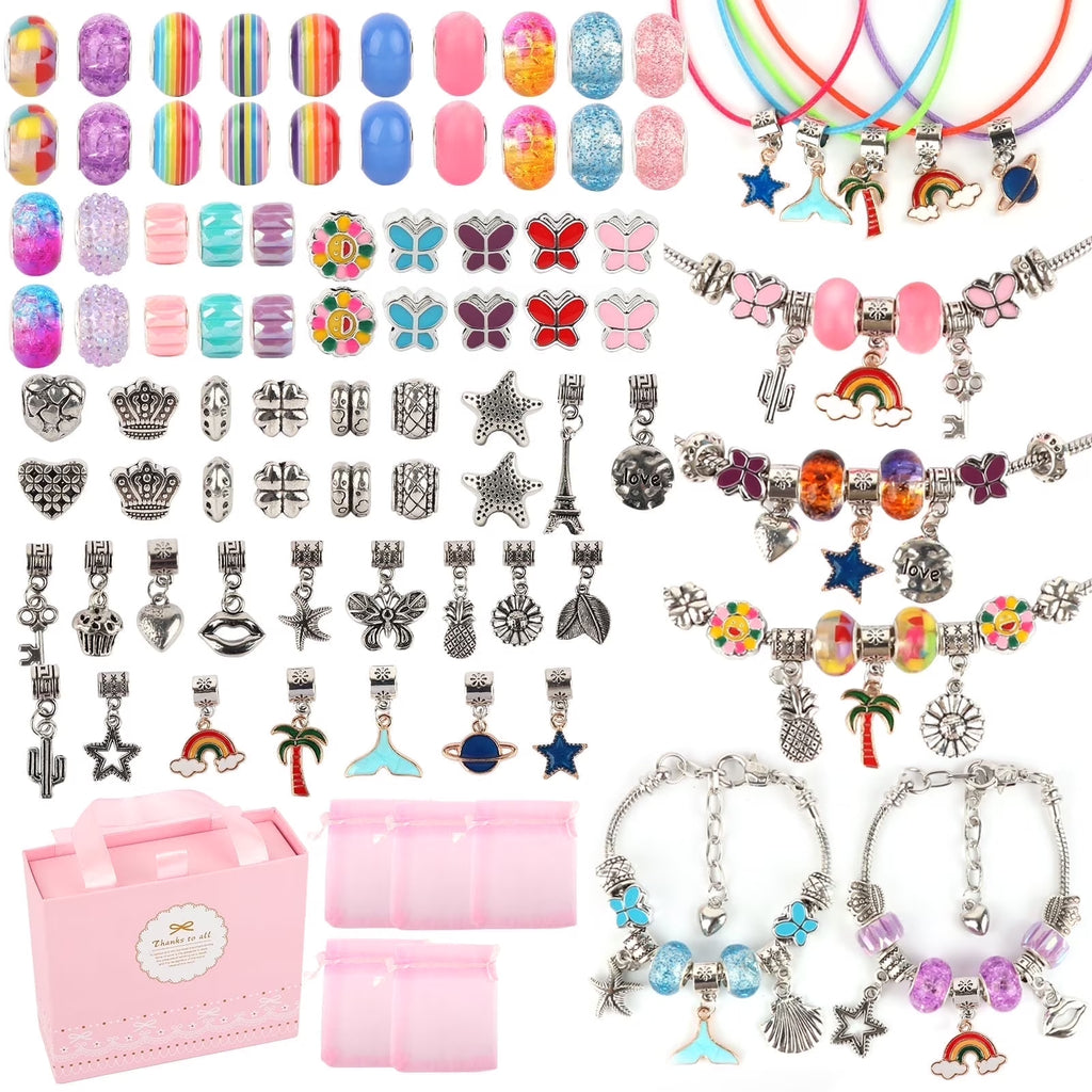 91-Piece DIY Charm Bracelet Making Kit for Kids - Includes Snake Chains & Jewelry Supplies - Perfect Arts and Crafts Gift for Girls Ages 6-12