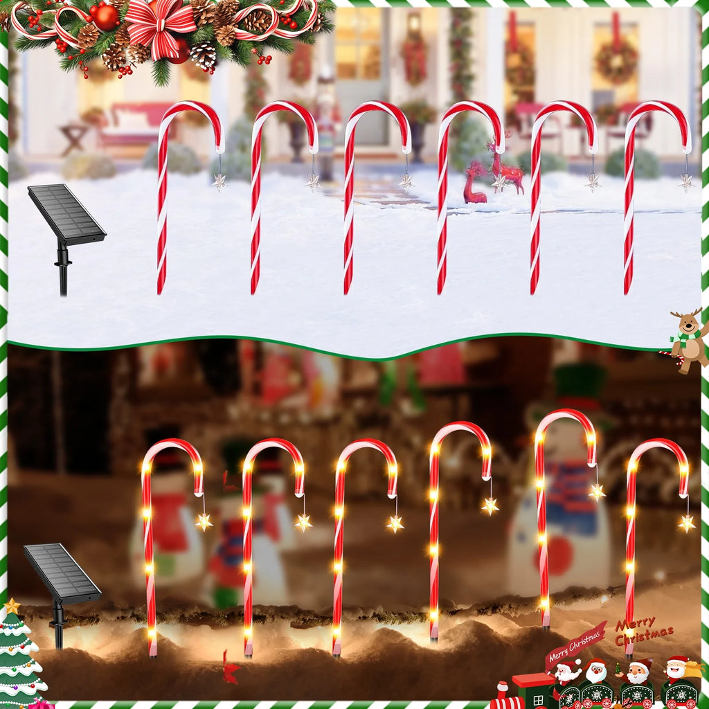 12Pack outside Christmas Decorations Solar Candy Cane Lights, 72Led 8 Modes Waterproof Solar Christmas Holiday Outdoor Lights for Lawns Pathway Lights