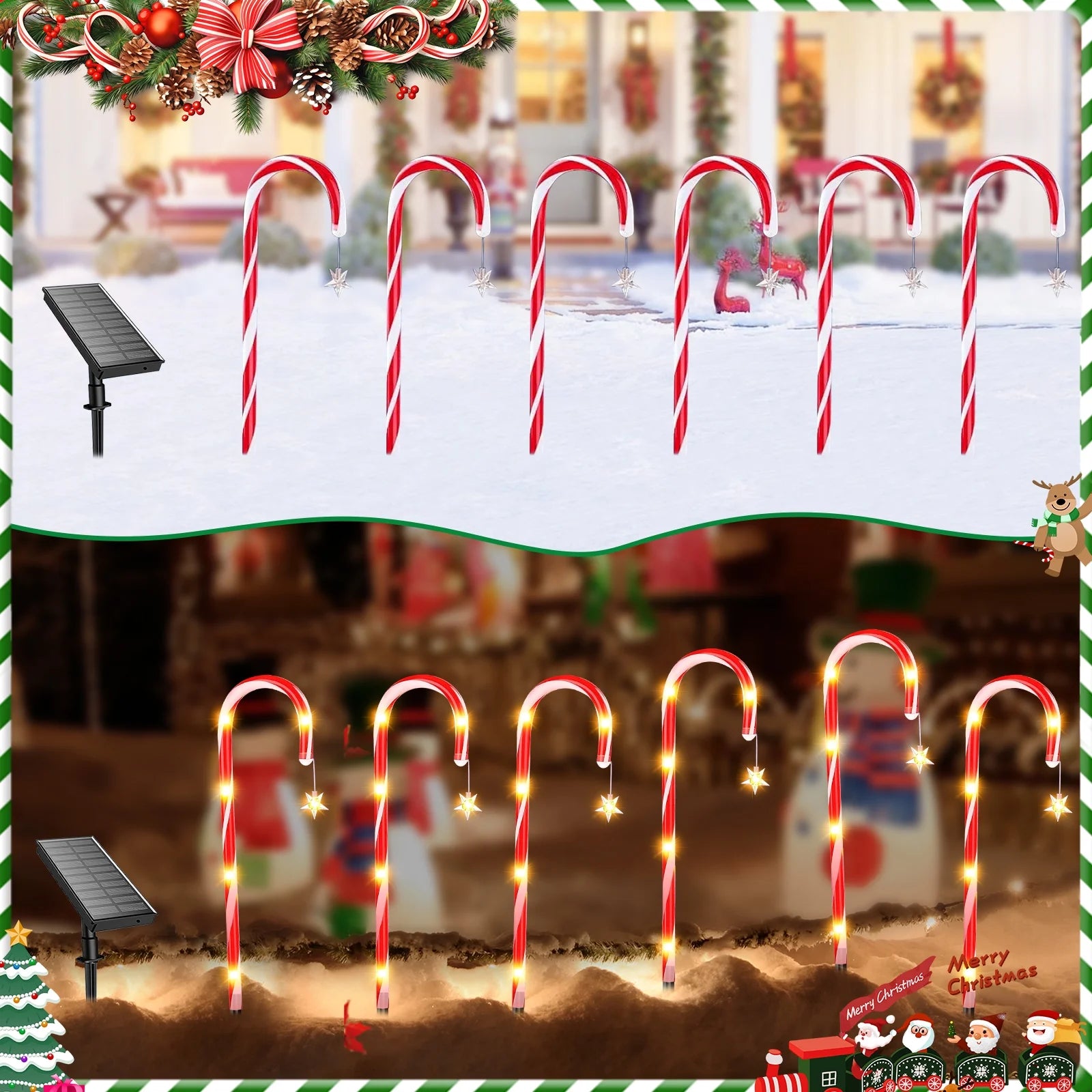 12Pack outside Christmas Decorations Solar Candy Cane Lights, 72Led 8 Modes Waterproof Solar Christmas Holiday Outdoor Lights for Lawns Pathway Lights