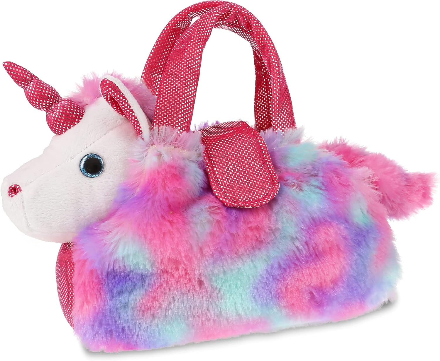 PINK UNICORN PLUSH TOY PET CARRIER - ANIMAL PURSE WITH REMOVABLE SPARKLY WHITE PLUSH TOY 