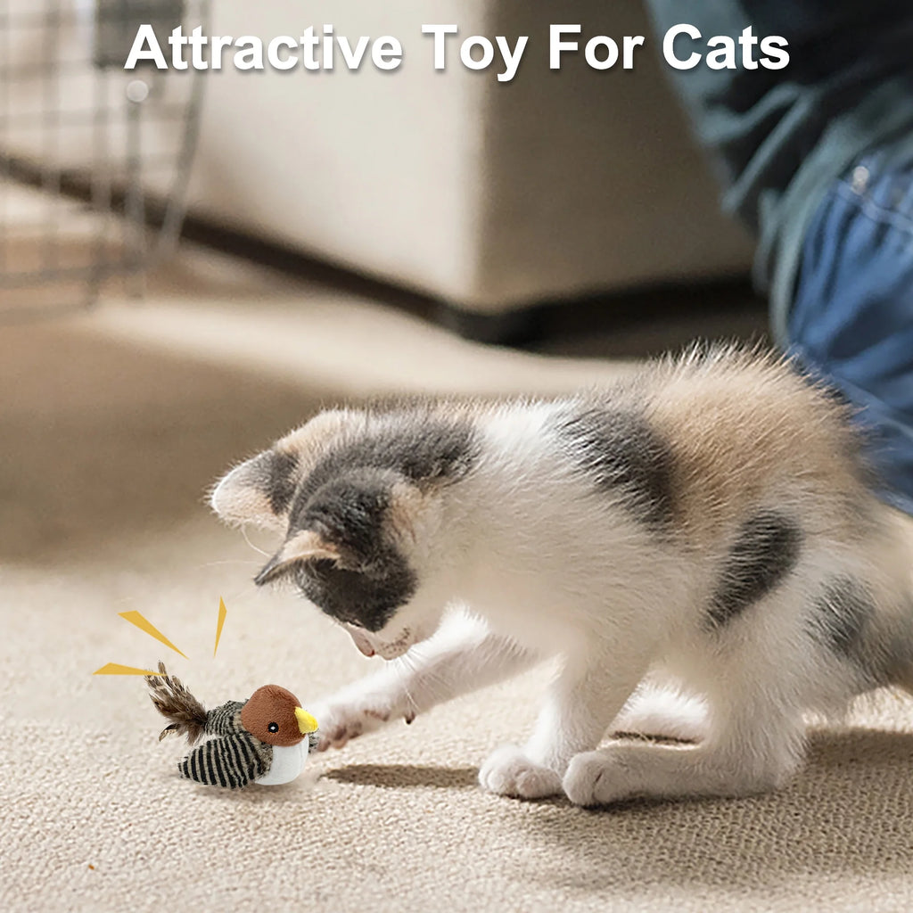 Interactive Cat Toy - Automatic Chirping Bird with Feather Tail for Engaging Solo Play and Endless Fun!