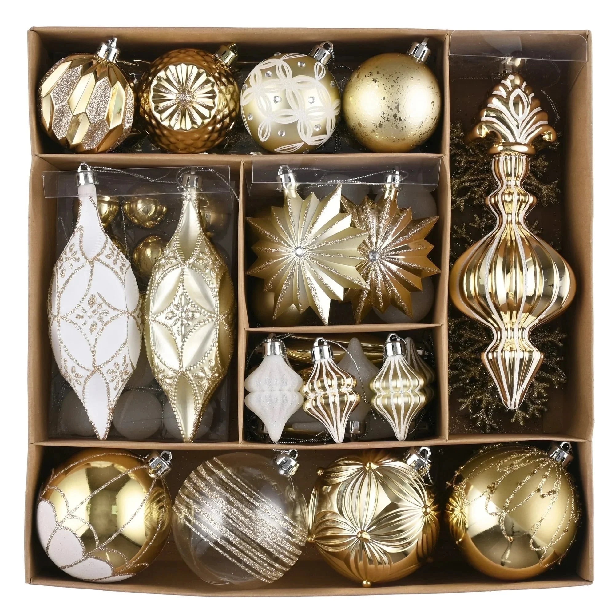 80Ct Christmas Ornaments Set, White Gold Christmas Tree Ornaments for Holiday Party Decor