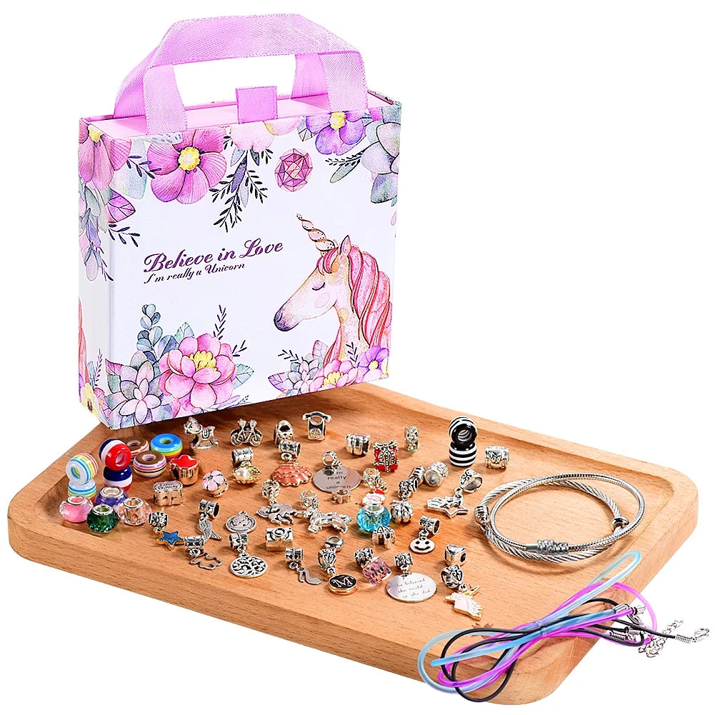 Unicorn Charm Bracelet Making Kit - Perfect Birthday Gift for Girls Ages 6-12, Fun Arts and Crafts Jewelry Kit for Creative Kids!