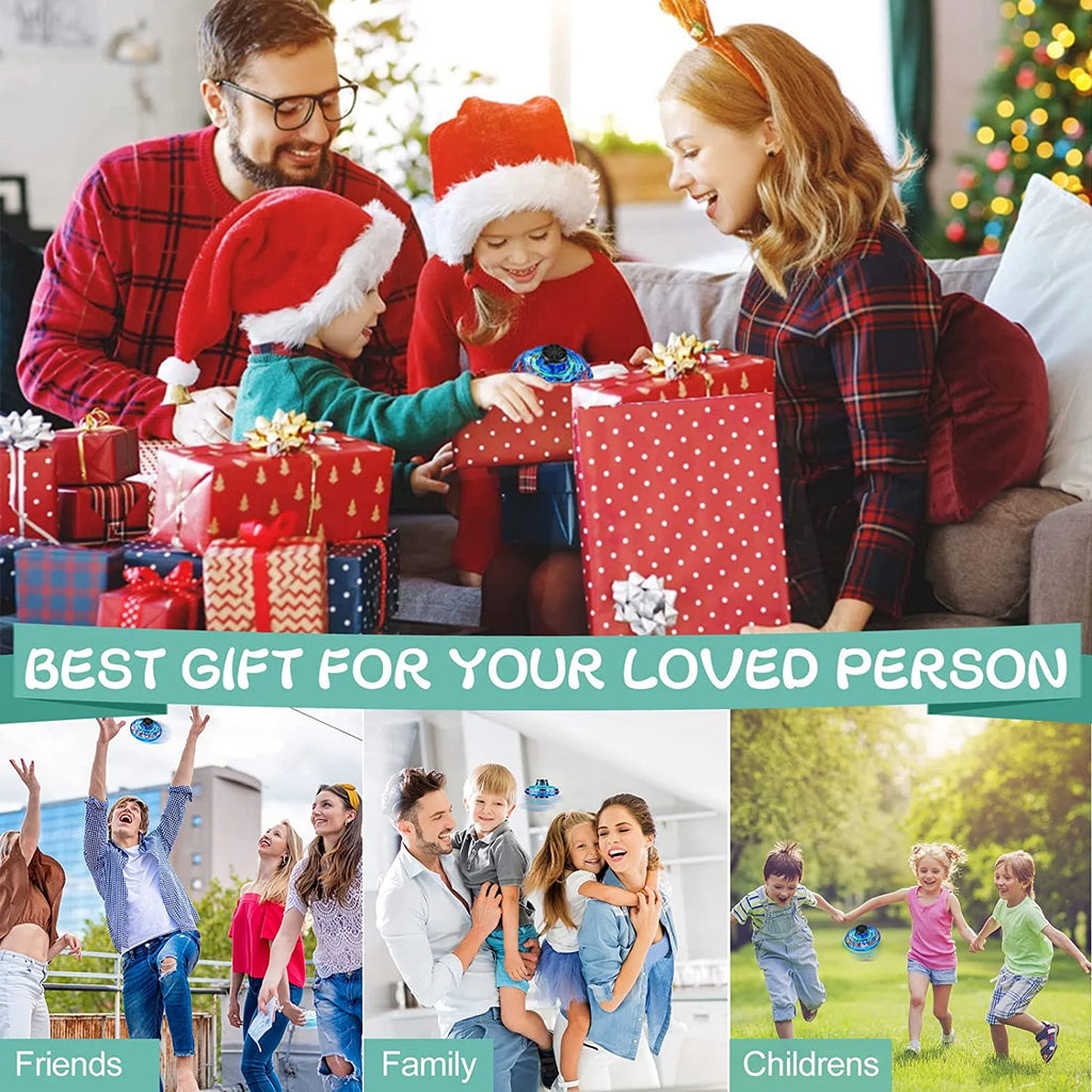 Blue Flying Spinner Mini UFO Drone - Hand Operated Fidget Spinner Toy with 360° Rotation & LED Lights for Kids and Adults