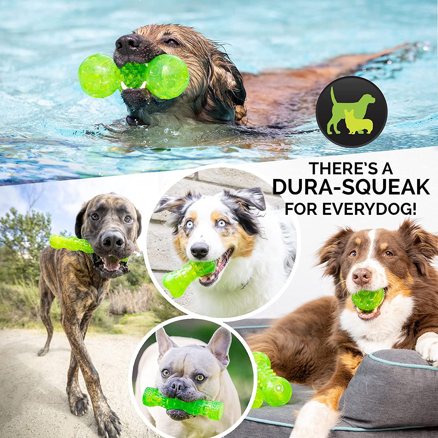 Durasqueak Floating Dog Ball Toy - Interactive Squeaky Fetch Toy, Perfect Alternative to Tennis Balls, 2.5 Inch Green