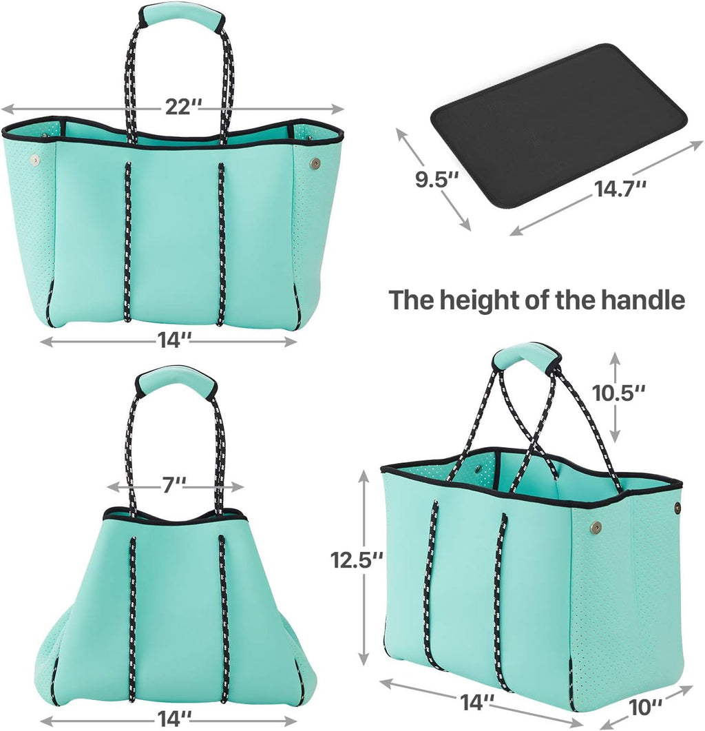 Large Waterproof Neoprene Beach Bag - Versatile Shoulder Bag for Travel, Gym, and Swimming