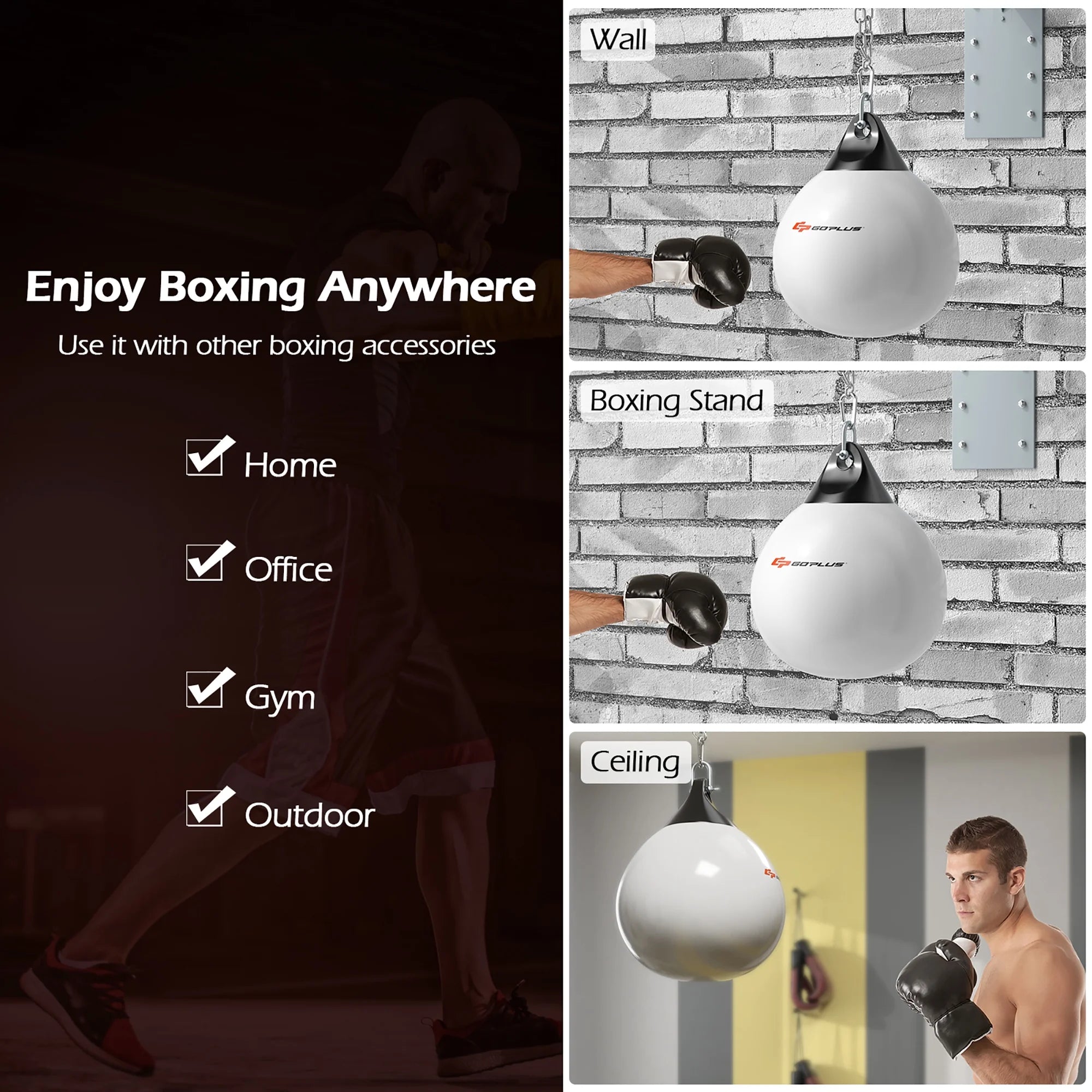 Goplus 18'' Heavy-Duty Water-Filled Punching Bag - 110Lbs Aqua Boxing Bag for Home Gym - White