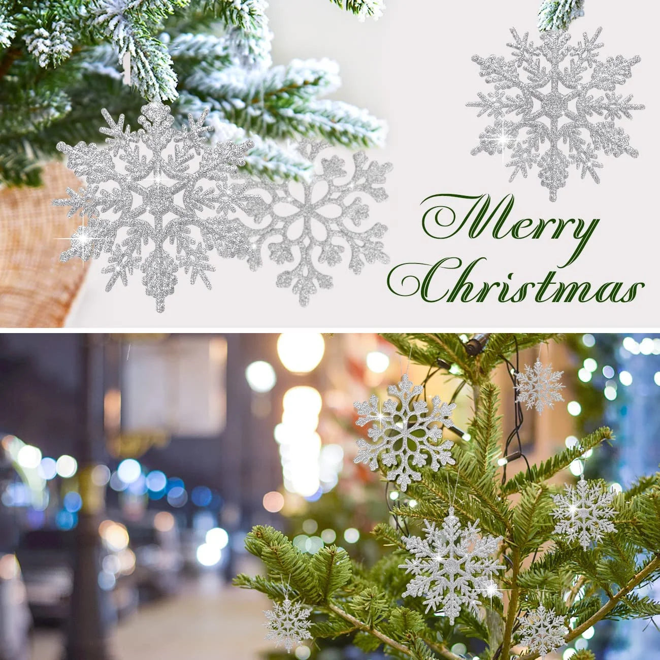 Shatterproof Snowflake Ornaments, Plastic/Glitter Silver, 46 Count