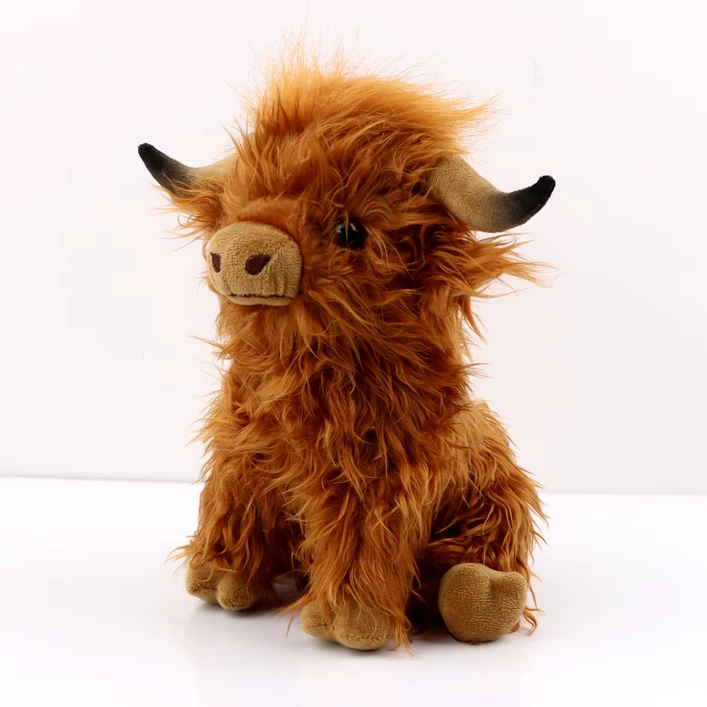 Highland Cow Plush Toy - Adorable Realistic Stuffed Animal with Long Fluffy Hair, Soft Cuddly Gift for Kids, Children & Collecto