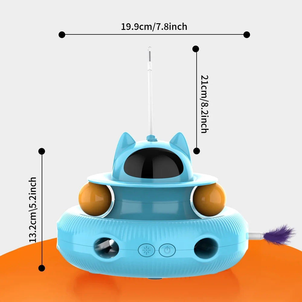 4-in-1 Interactive Indoor Cat Toy - Laser & Retractable Feather Wand, USB Rechargeable, Fun Blue Design