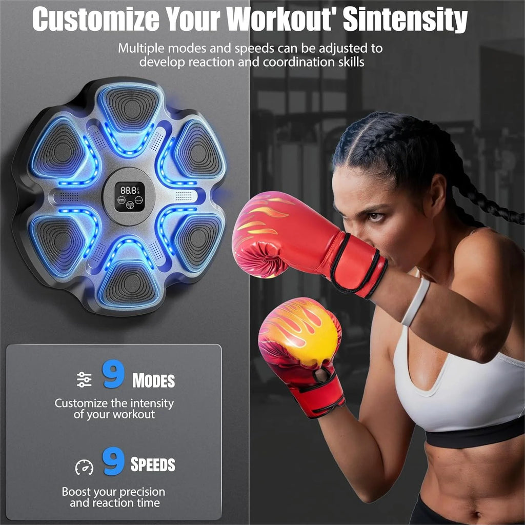 Smart Music Boxing Machine for Adults - Wall-Mounted Fitness System with Display & Gloves for Home & Gym (Black)