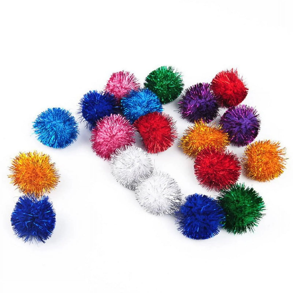 SPARKLE BALL CAT TOY - INTERACTIVE GLITTER POM POM BALLS 