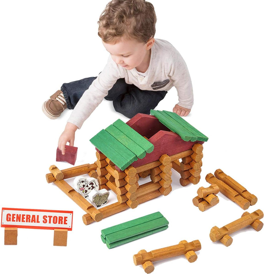170-Piece Classic Wooden Building Log Set - Creative Construction Educational Gift for Children Ages 3 and Up
