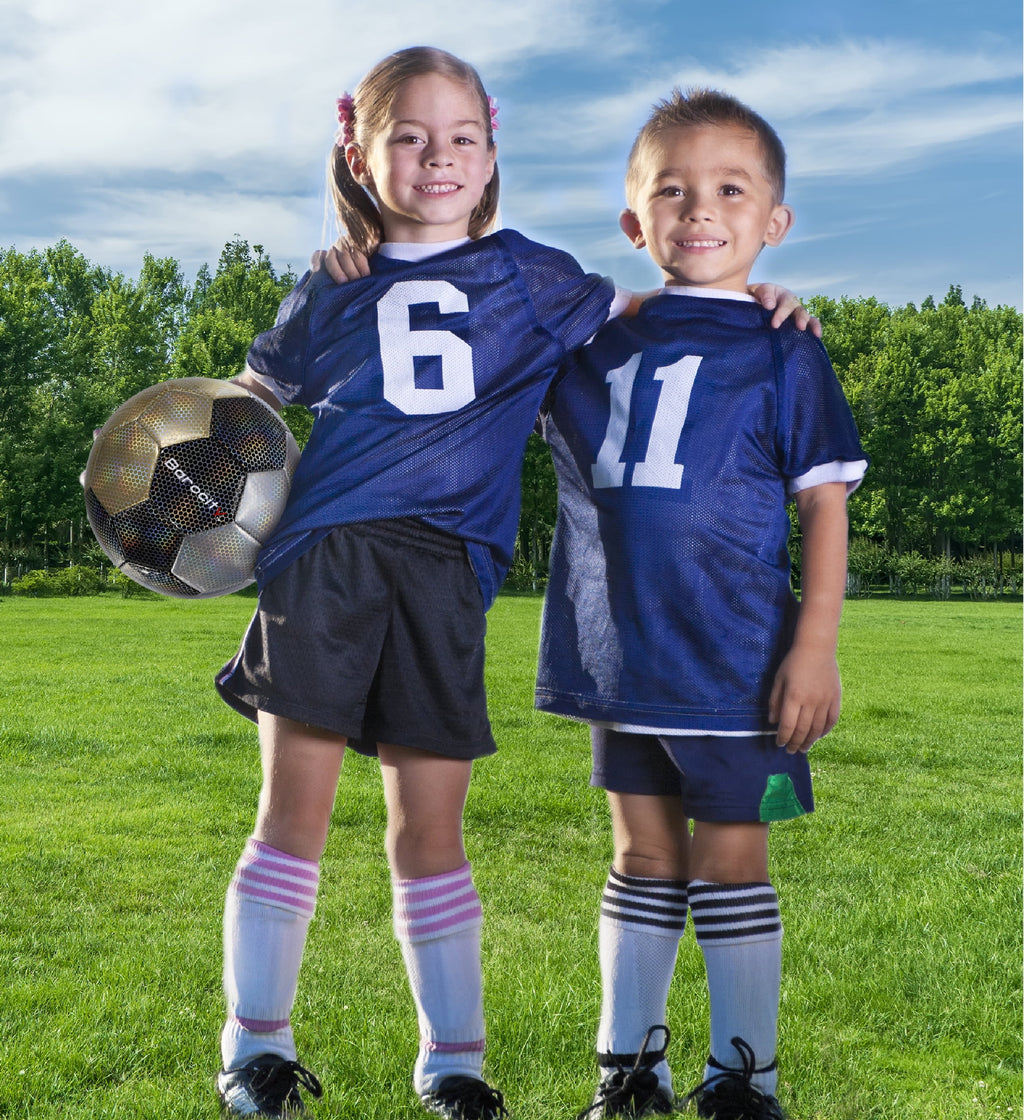 Barocity Premium Size 3 Soccer Ball - Silver, Black, Gold with Reflective Iridescent Rainbow Hex Pattern for Kids - Perfect for Indoor & Outdoor Play!