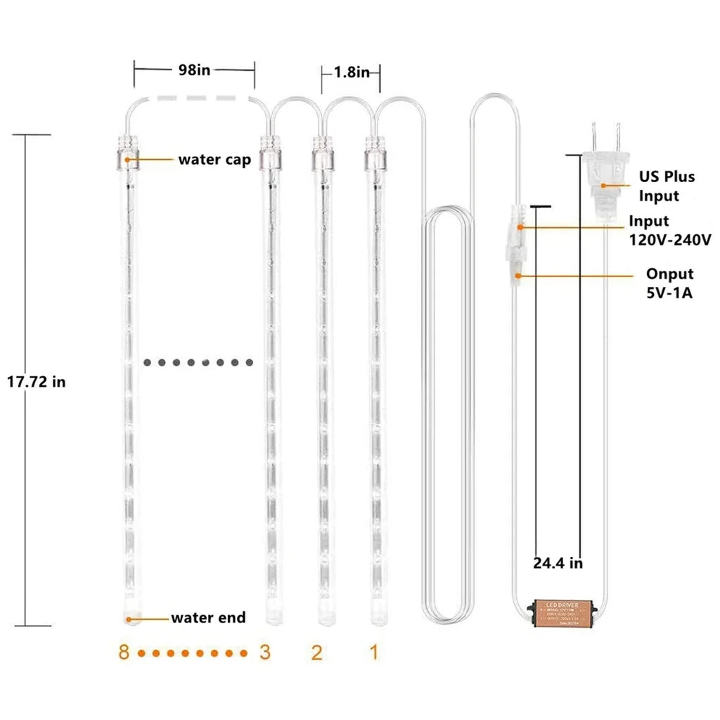 Christmas Lights, Meteor Shower Icicle String Lights, 18 Inches 8 Tubes 288 LED Christmas Lights Outdoor Dropping Lights, Hanging Falling Rain Lights Holiday Christmas Tree Lights, Blue
