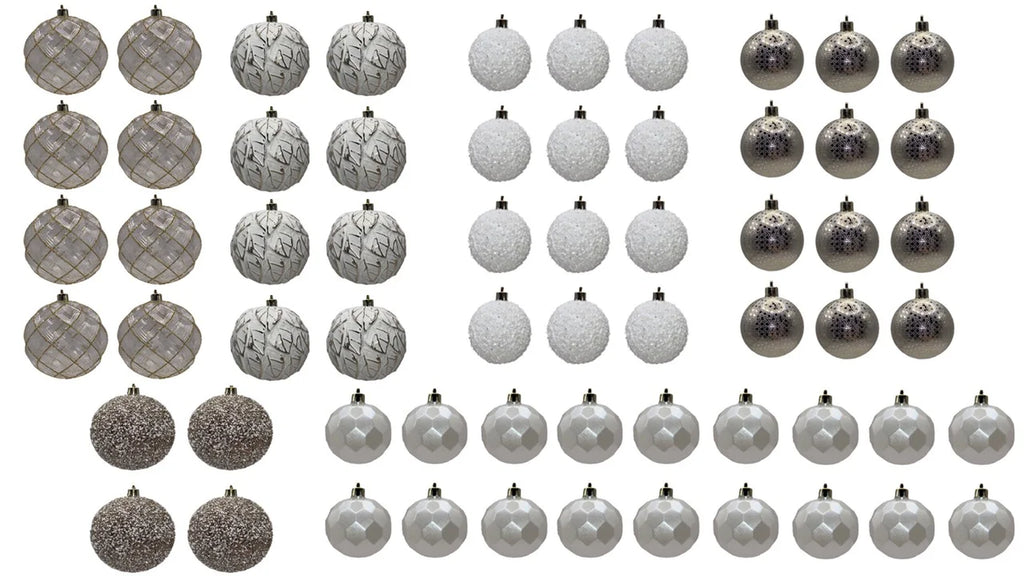 62 Count White and Gold Shatterproof Christmas Ornaments, by