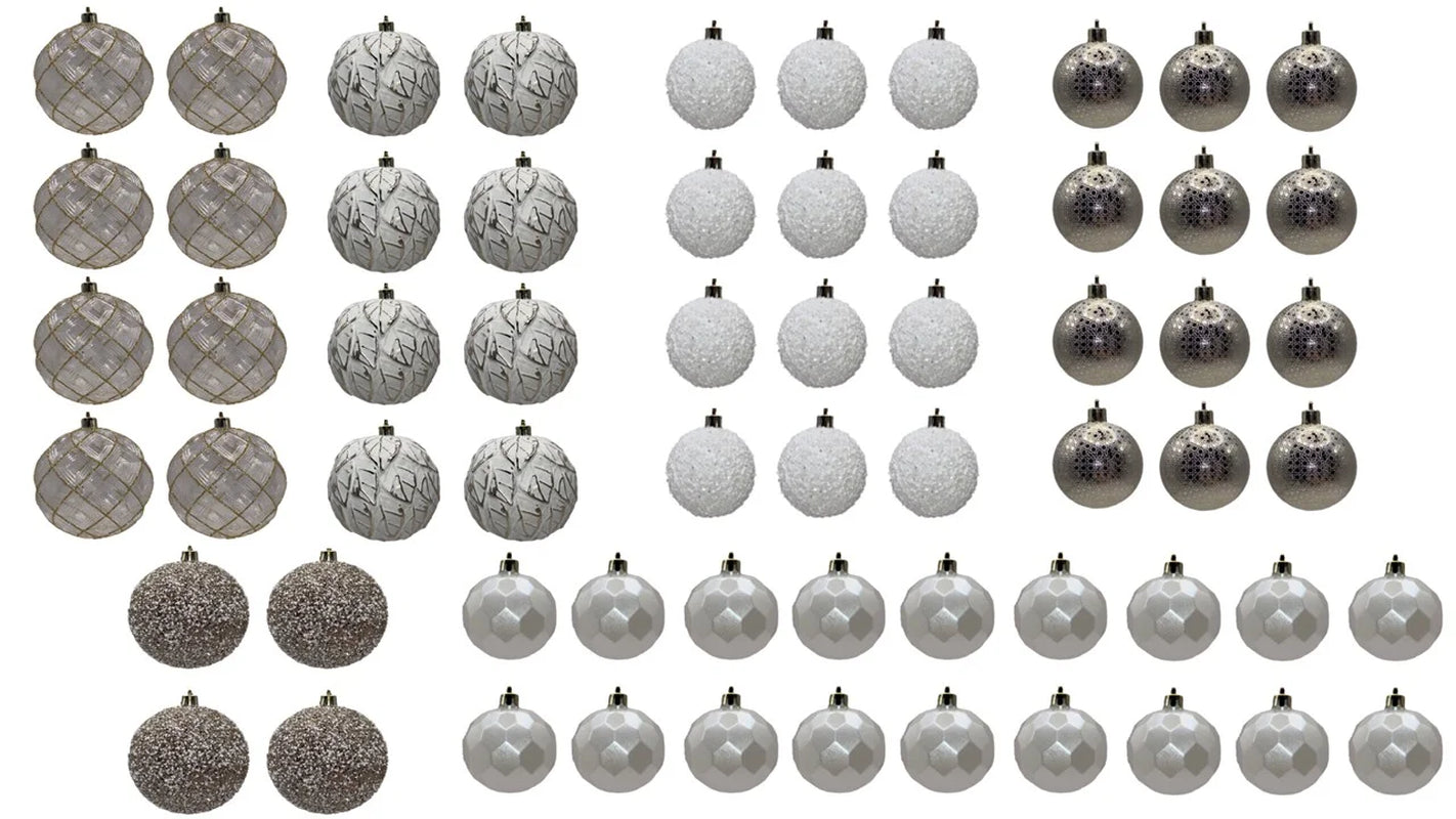 62 Count White and Gold Shatterproof Christmas Ornaments, by