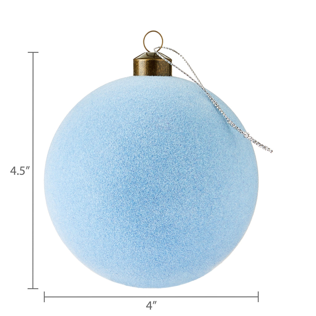 4 Count Light Blue Velvet-Feel Ball Christmas Ornaments, 4.5", by