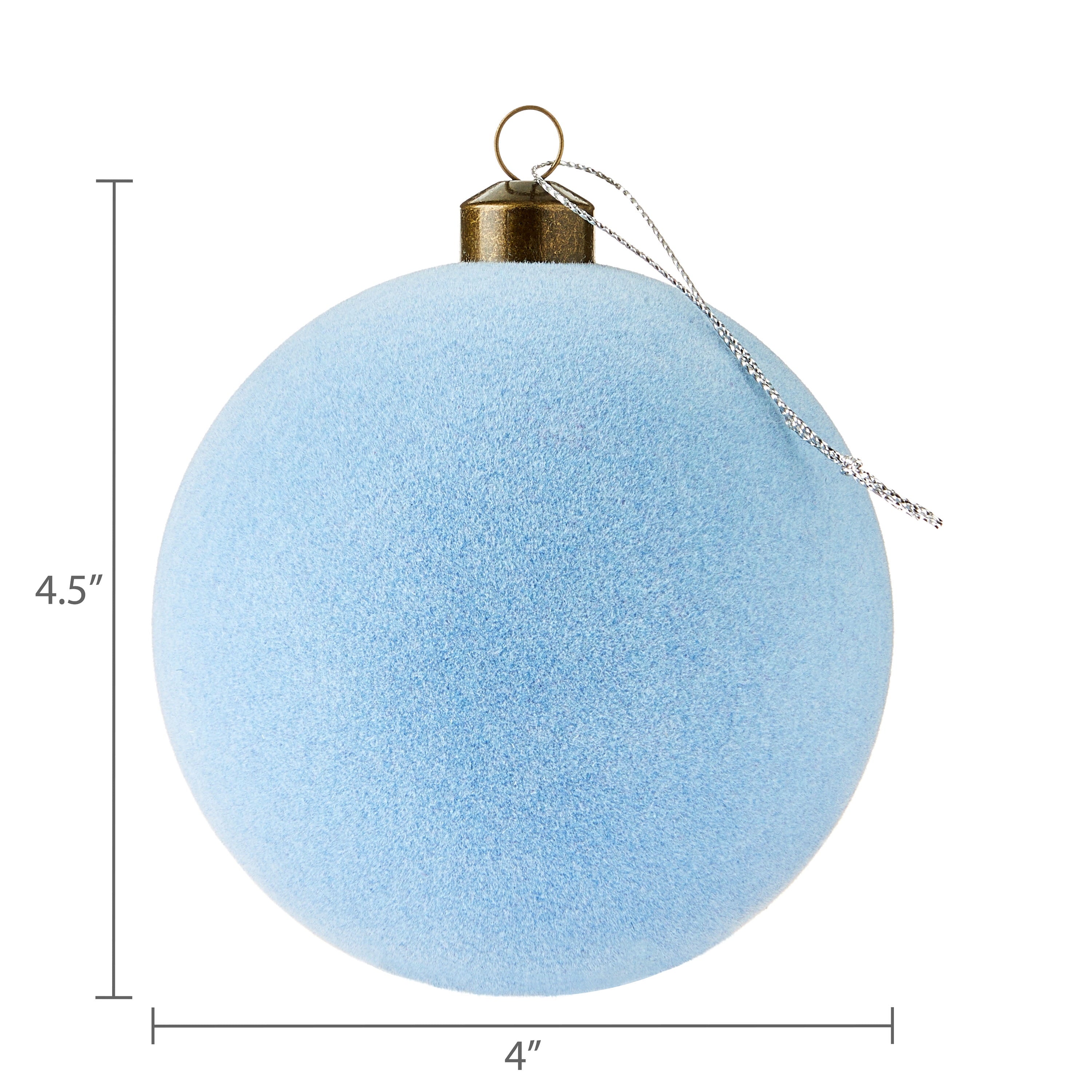4 Count Light Blue Velvet-Feel Ball Christmas Ornaments, 4.5", by