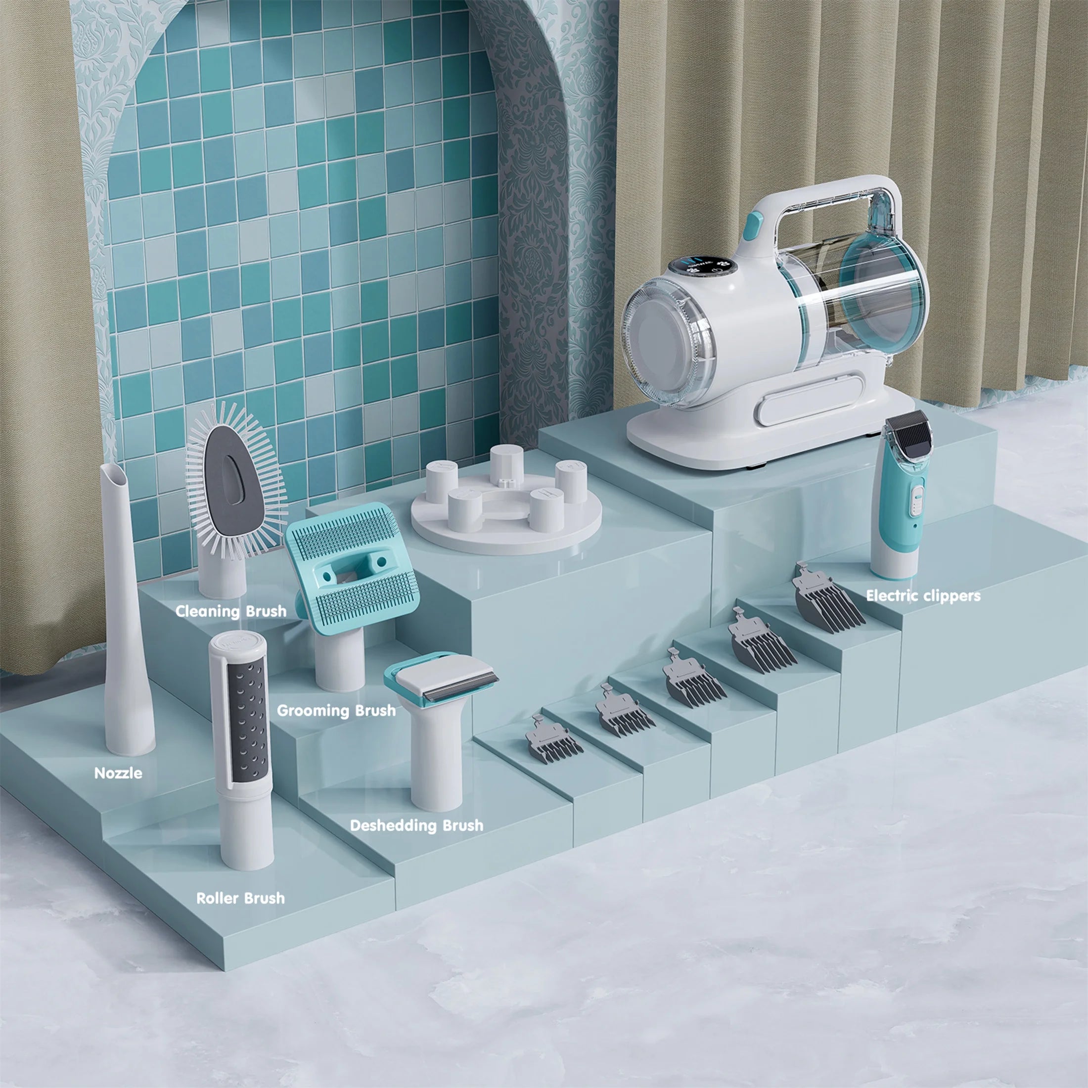 6-In-1 Professional Dog Grooming Vacuum Kit - Powerful 11000PA Suction & 1.5L Capacity for 99% Hair Removal with Complete Grooming Tools