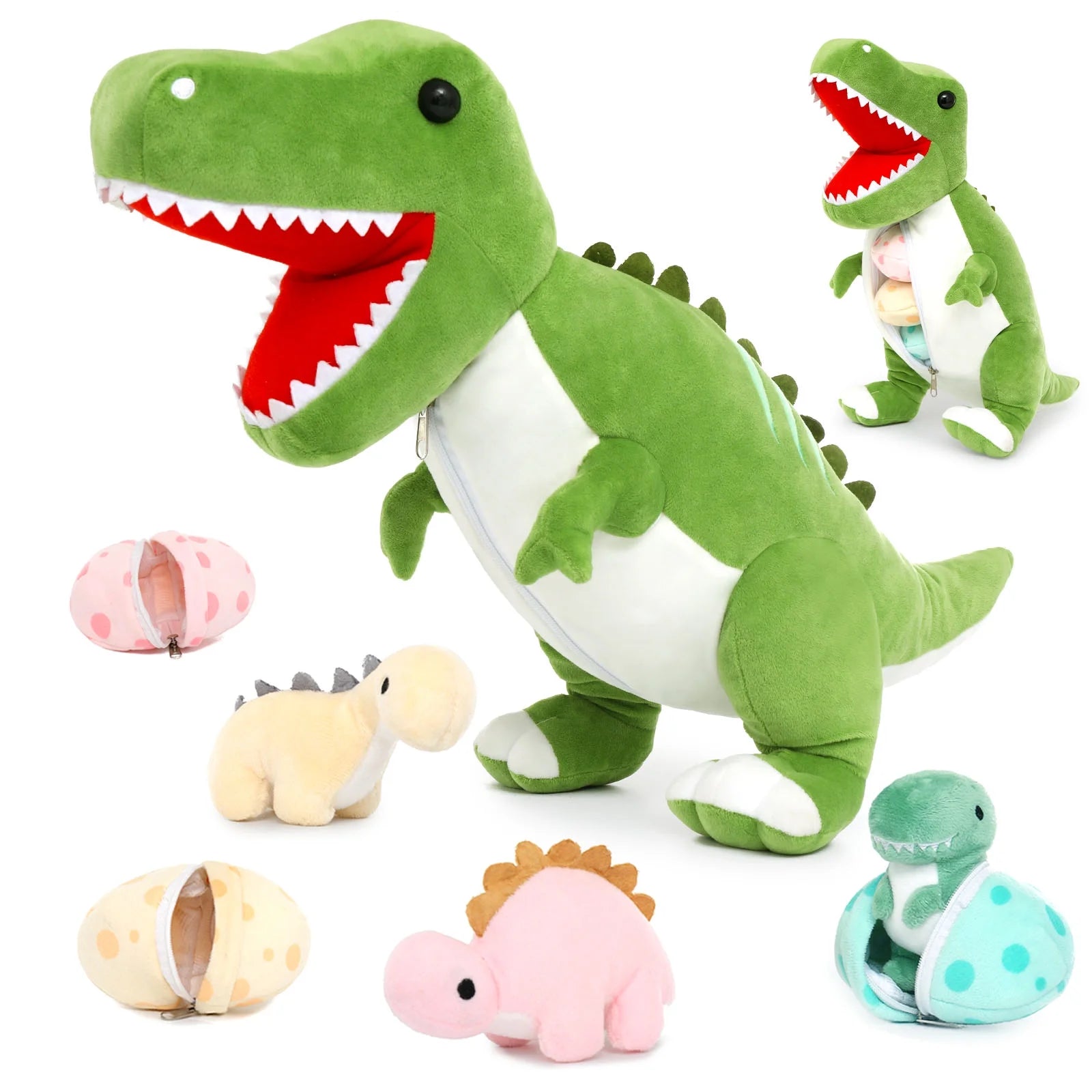 Cuddly  23.6" Mommy Dinosaur Plush with 3 Adorable Baby Dinosaurs