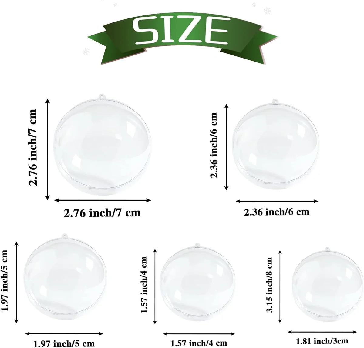 25 Pcs Clear Plastic Fillable Ornaments,Plastic Ornaments Balls,Diy Craft Ball for Christmas, Wedding,Party,Home Decor,Diy Christmas Ornament 5 Different Sizes(5 Size, 30Mm, 40Mm, 50Mm, 60Mm,70Mm)