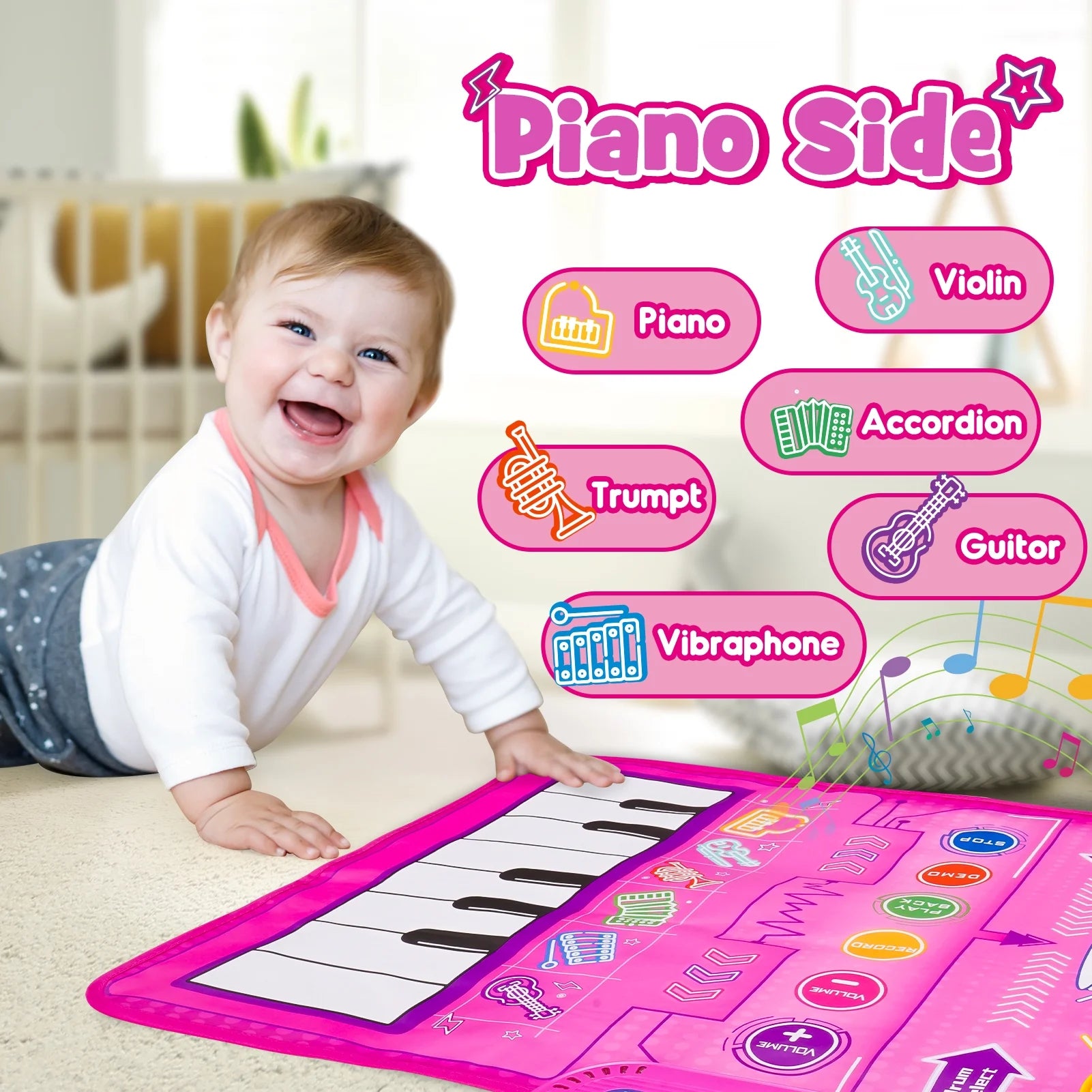 Interactive Musical Piano Mat for Babies - Perfect Gift for Girls Ages 1-4, Keyboard & Drum Sensory Play Mat