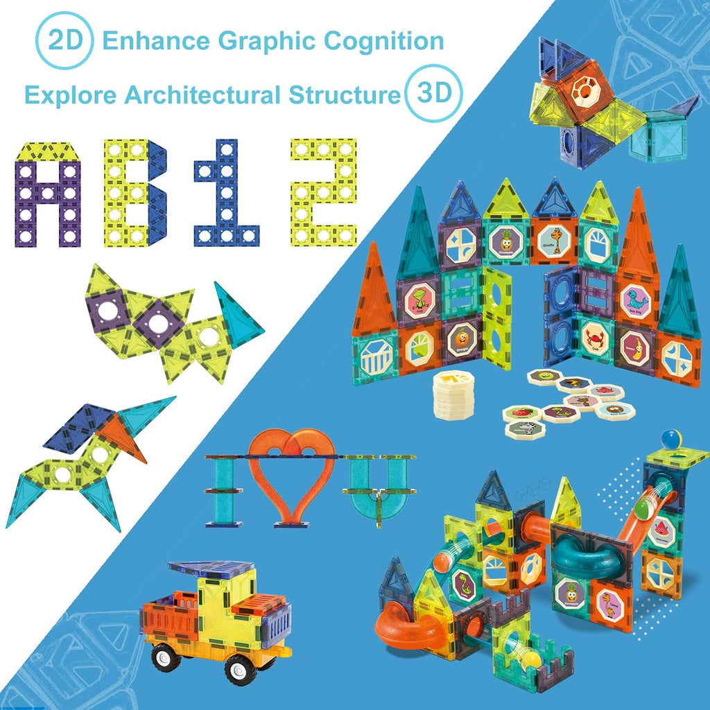 Magnetic Marble Run Building Set for Children Ages 4-8, 76-Piece Educational STEM Toy with Rolling Ball, Ideal Gift for Boys and Girls