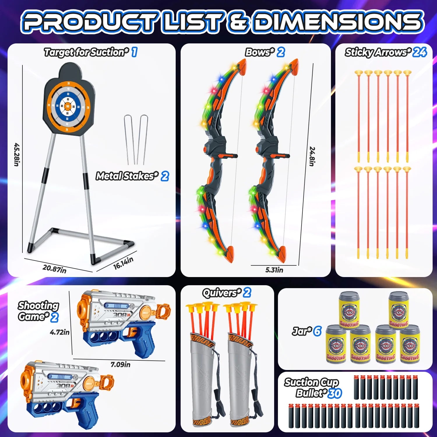 Ultimate Light-Up Bow and Arrow Set for Kids - 2 Pack with 24 Suction Cup Arrows & Target - Perfect Birthday Gift for Boys Aged 6-12!