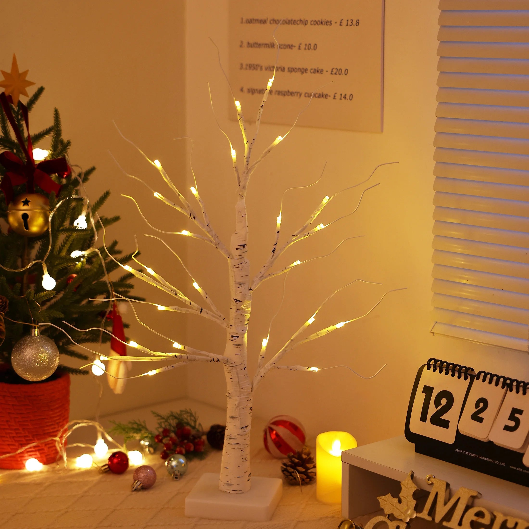 2Pack Christmas Tree Decorations - Birch Fairy Light Spirit Trees with 24 LED Warm White Lights, Usb/Battery Powered Indoor Holiday Decor, 2 FT