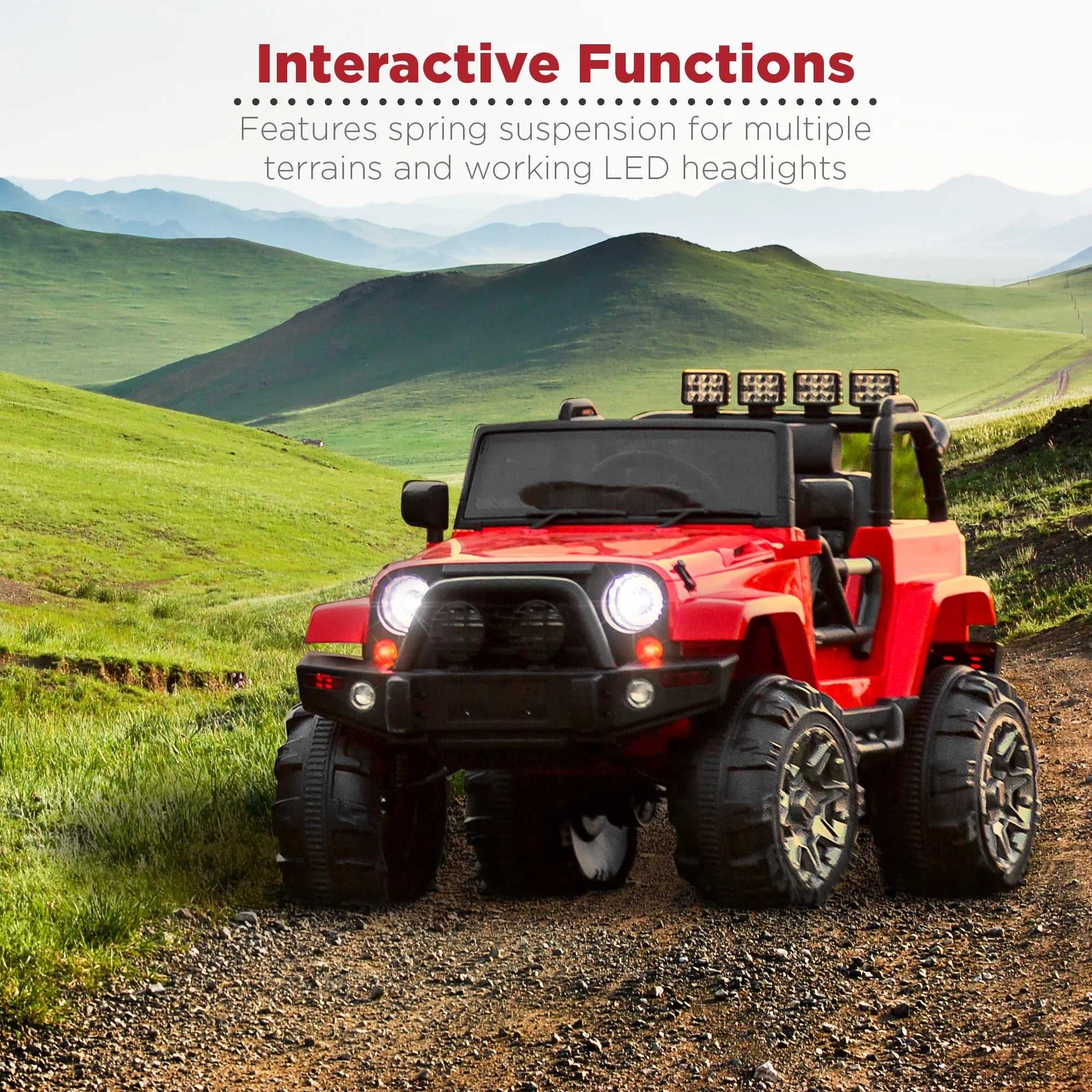 12V Kids Ride-On Truck with Remote Control, Bluetooth, LED Lights & Spring Suspension - Red