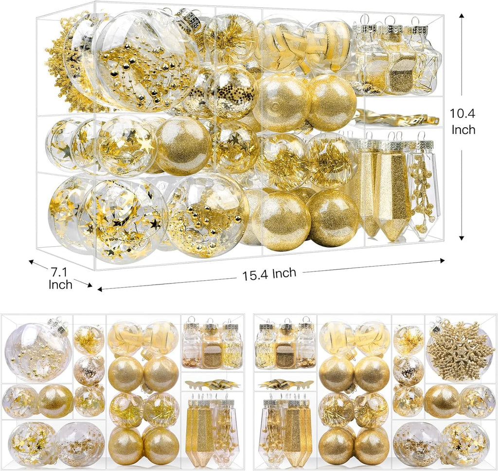 86PCS Christmas Balls Ornaments Clear Set, Shatterproof Christmas Tree Decorations Balls for Xmas Tree Decor Holiday Wedding Party Decoration, Gold