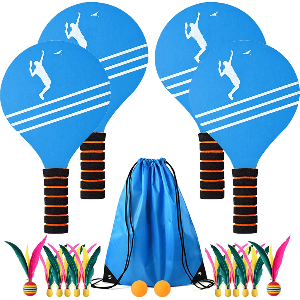 Badminton Set 4 Rackets, Paddle Ball Outdoor Games Activities Sports Toys, Perfect for Beach, Yard, Lawn, Camping, Great Gifts for Kids Teens Boys Adults and Family
