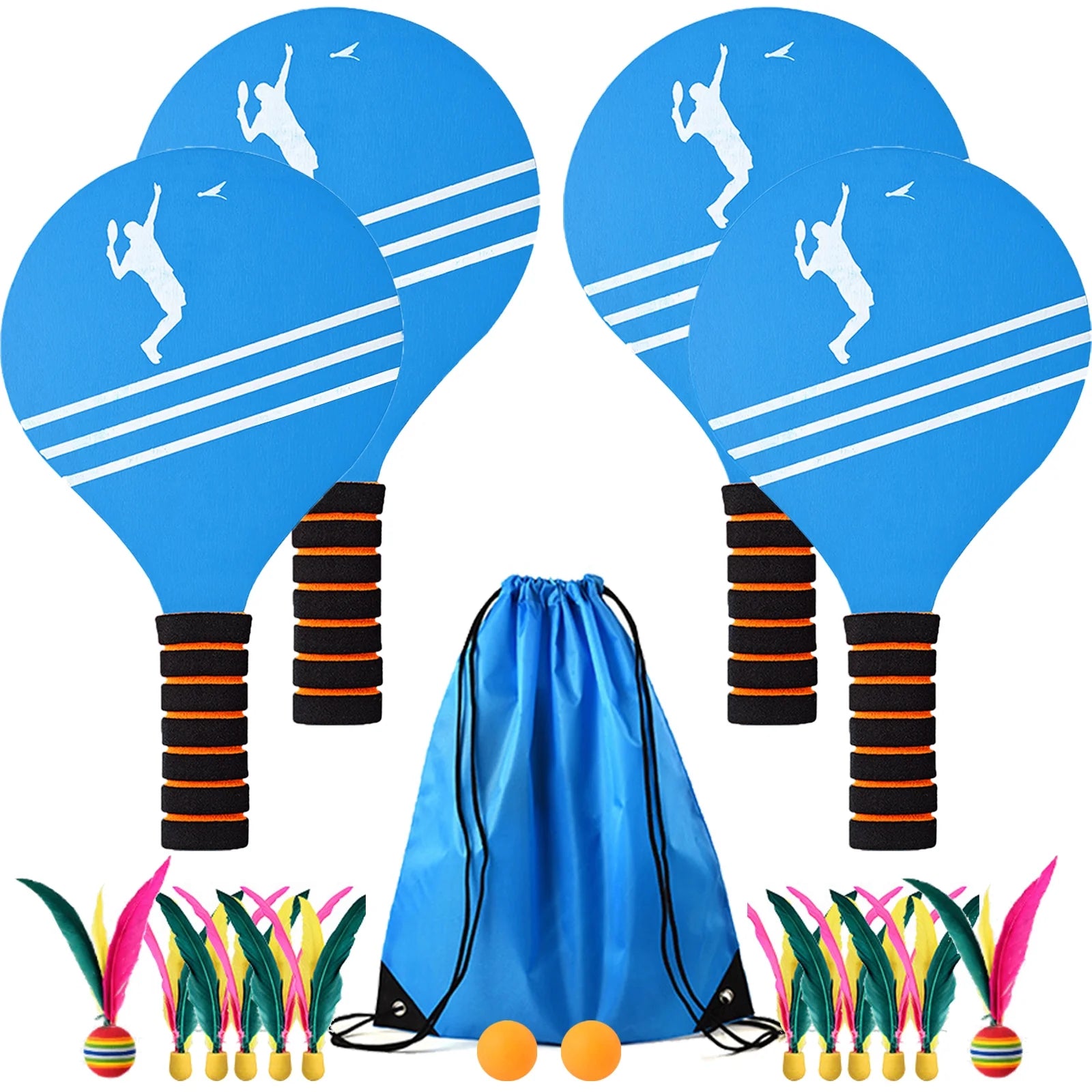 Badminton Set 4 Rackets, Paddle Ball Outdoor Games Activities Sports Toys, Perfect for Beach, Yard, Lawn, Camping, Great Gifts for Kids Teens Boys Adults and Family