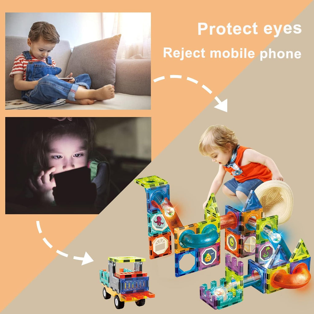 Magnetic Marble Run Building Set for Children Ages 4-8, 76-Piece Educational STEM Toy with Rolling Ball, Ideal Gift for Boys and Girls