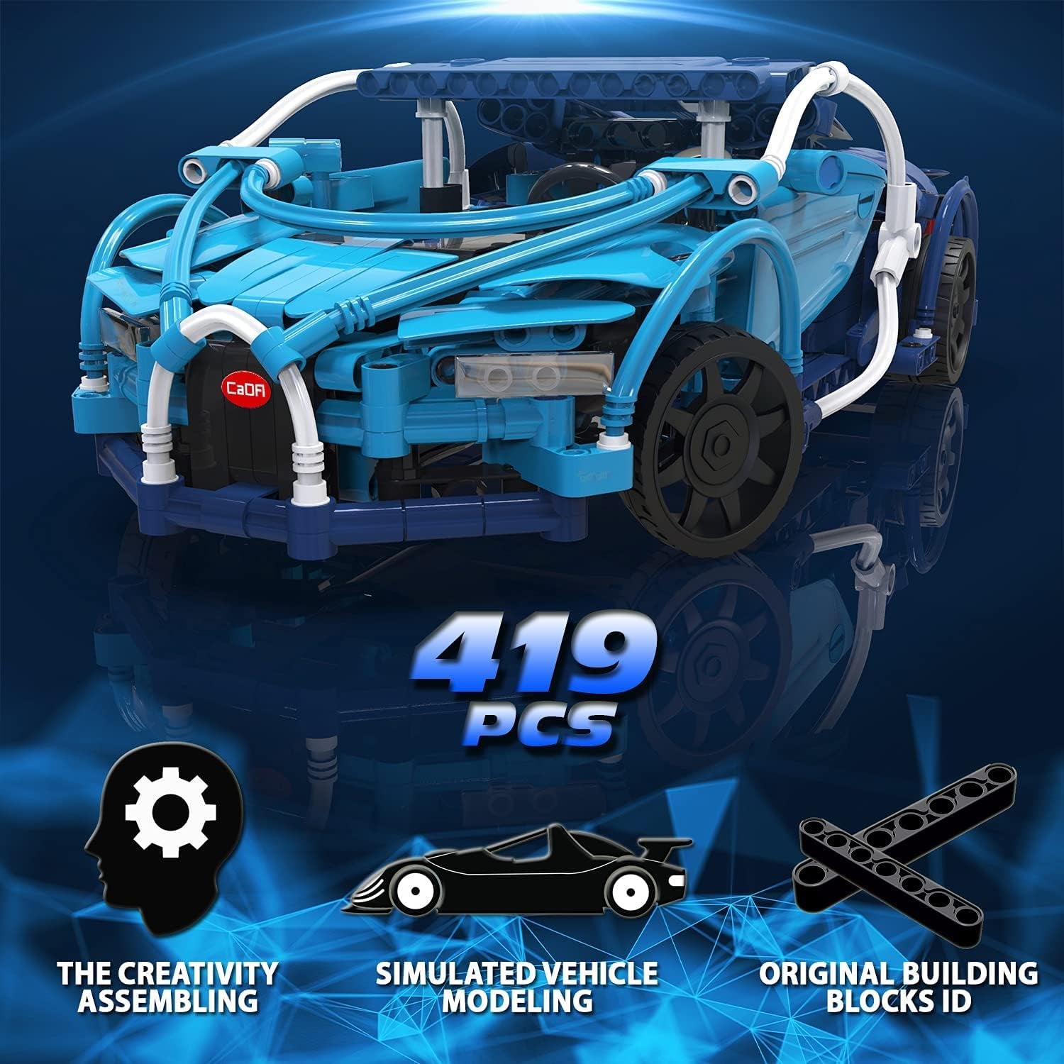 STEM Building Toy Set for Ages 8-12 - 419PCS Remote Control Car Kit for Kids and Adults - Ideal Model Car Construction Gift for Ages 9-12 (Blue)