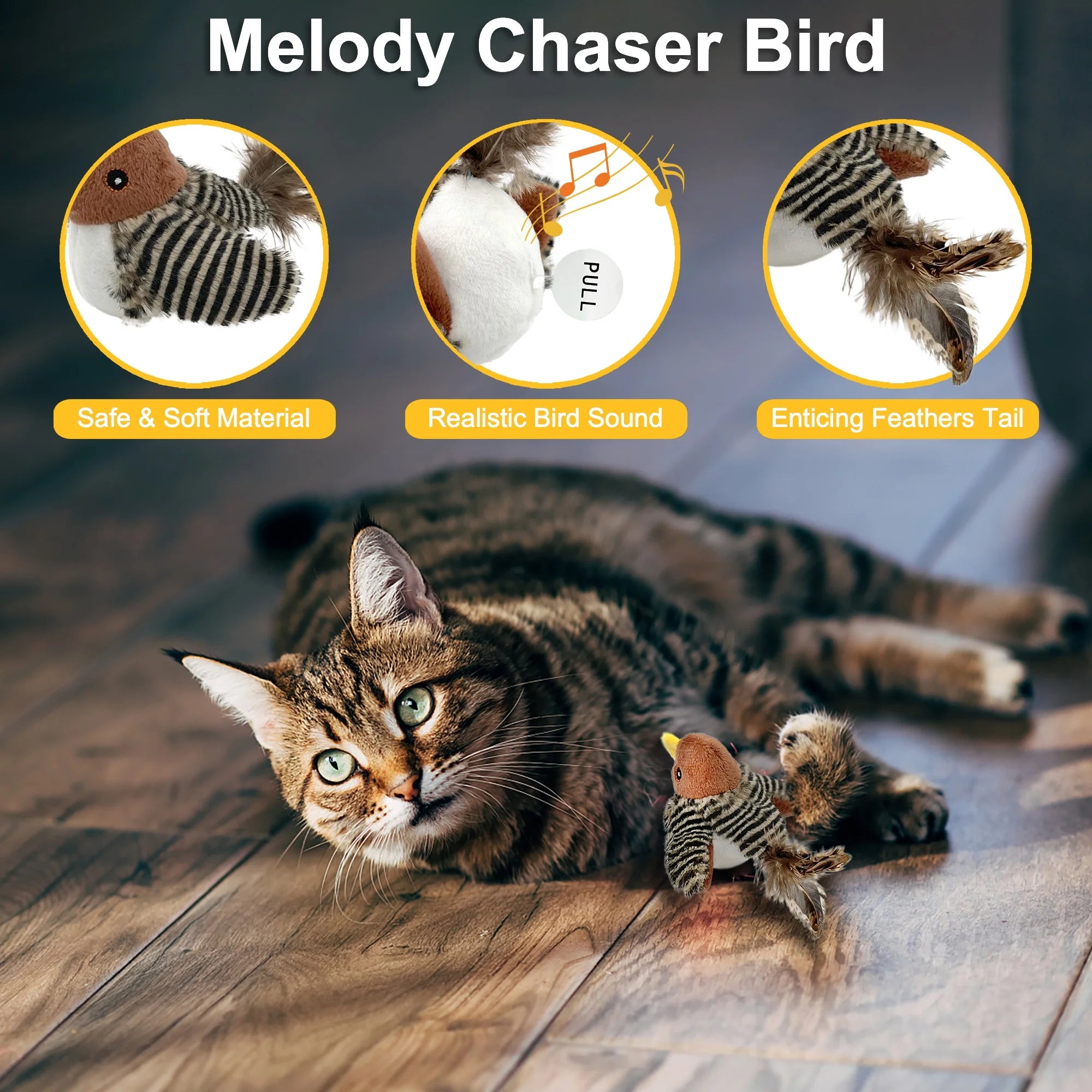 Interactive Cat Toy - Automatic Chirping Bird with Feather Tail for Engaging Solo Play and Endless Fun!